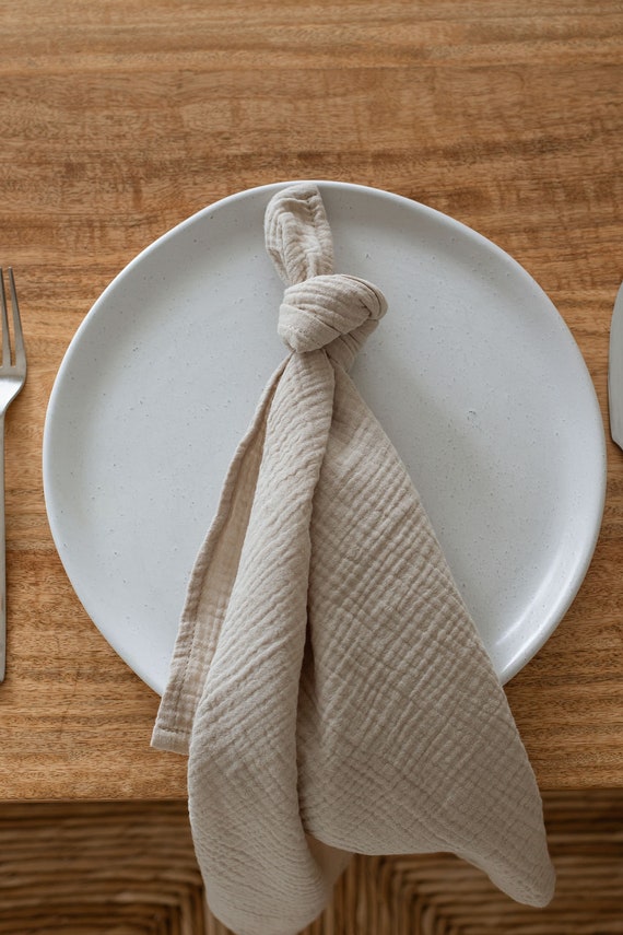 Oatmeal Linen Napkins with Color Edging, set of 8