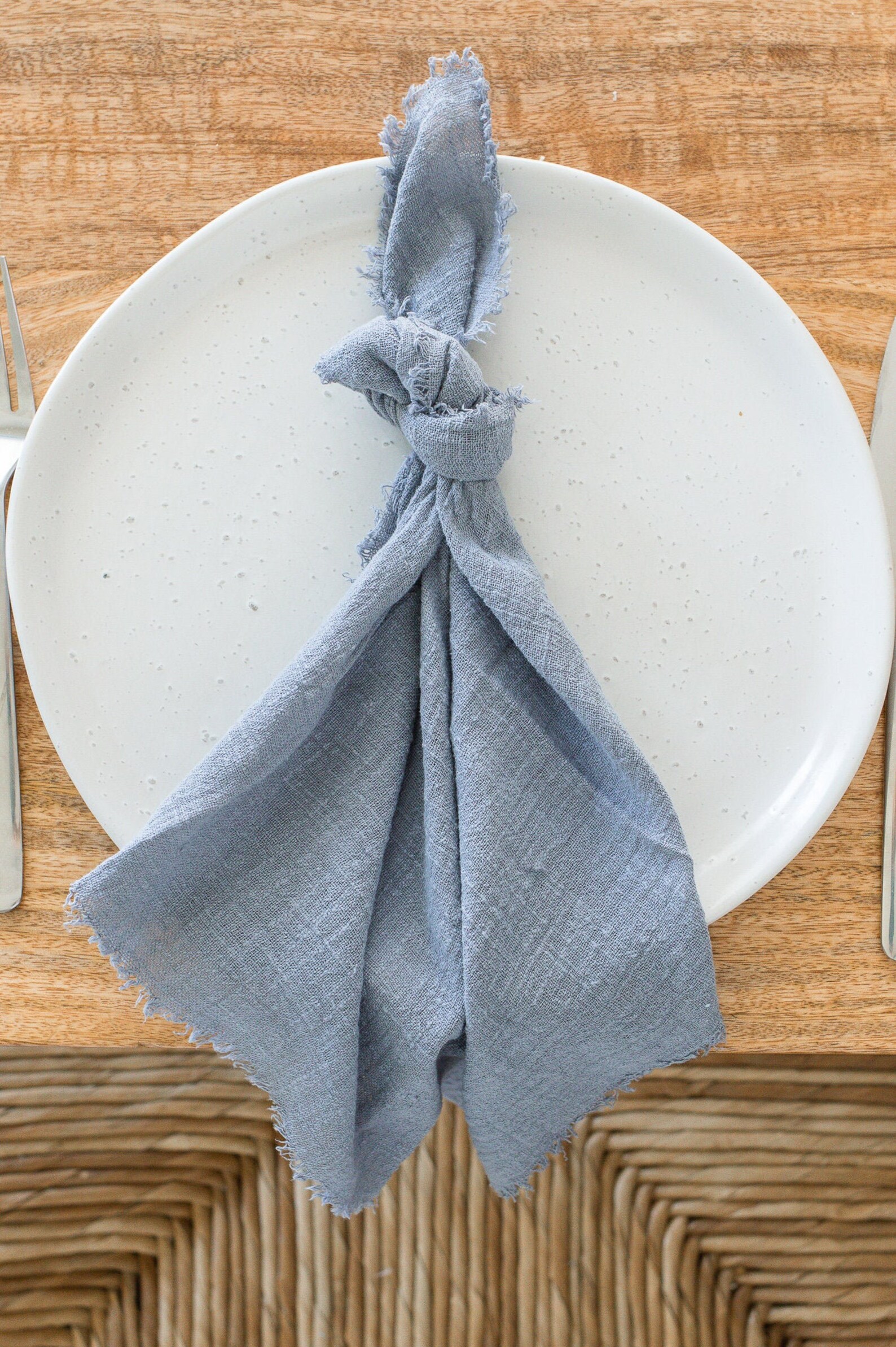 Slate Blue Cotton Napkins Frayed Linen Napkins Cloth Table Etsy