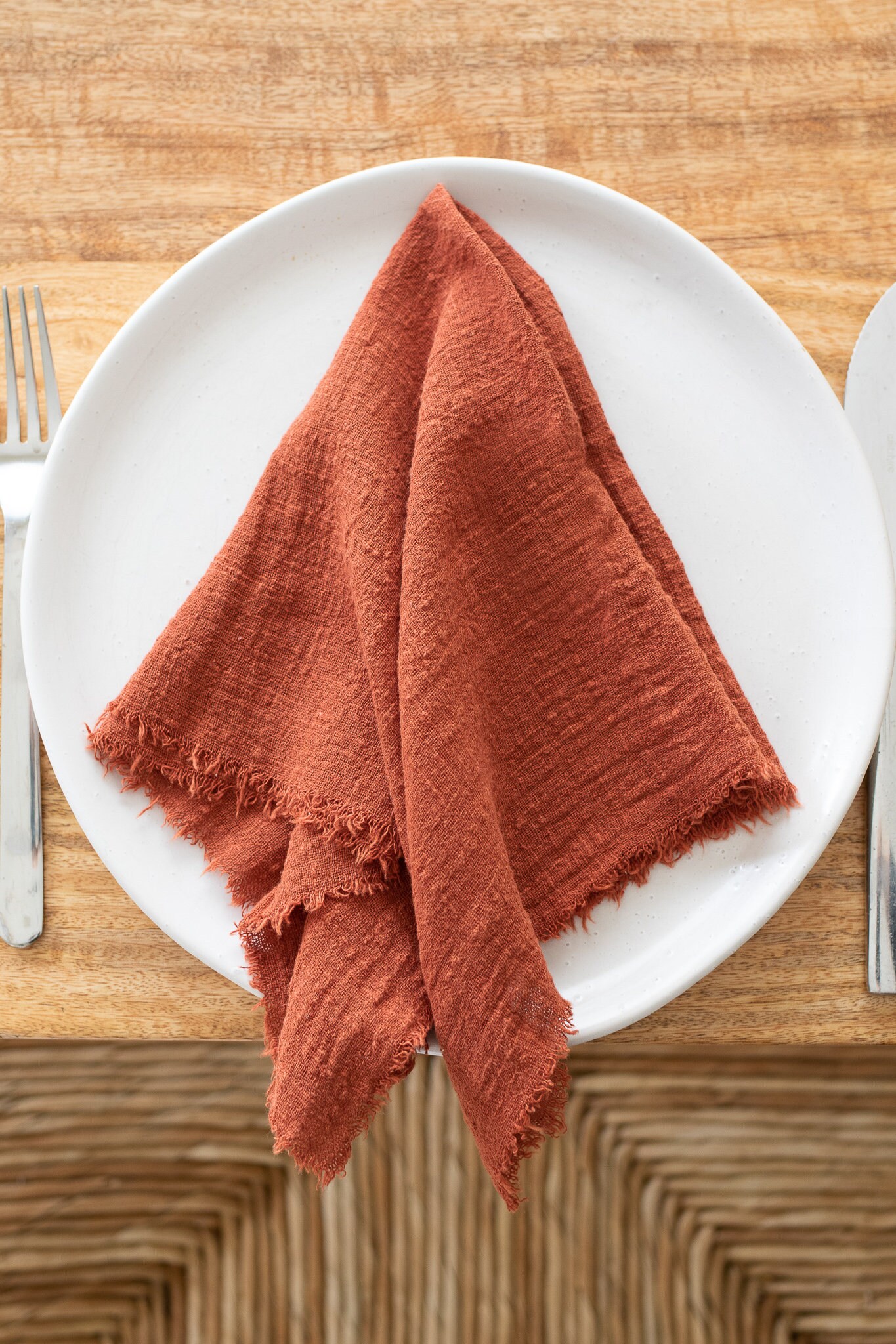 Terracotta Cotton Napkins Frayed Linen Napkins Cloth Table Etsy
