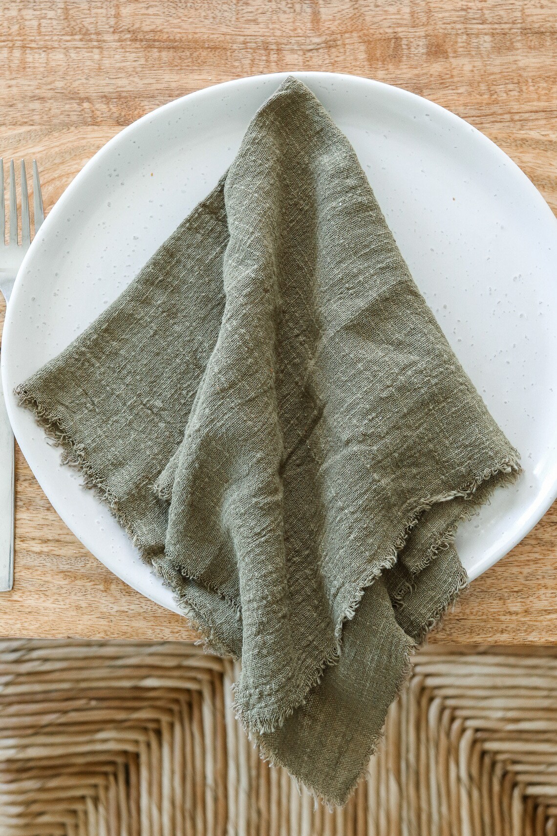 Olive Cotton Napkins Green Frayed Linen Napkins Khaki Cloth Etsy