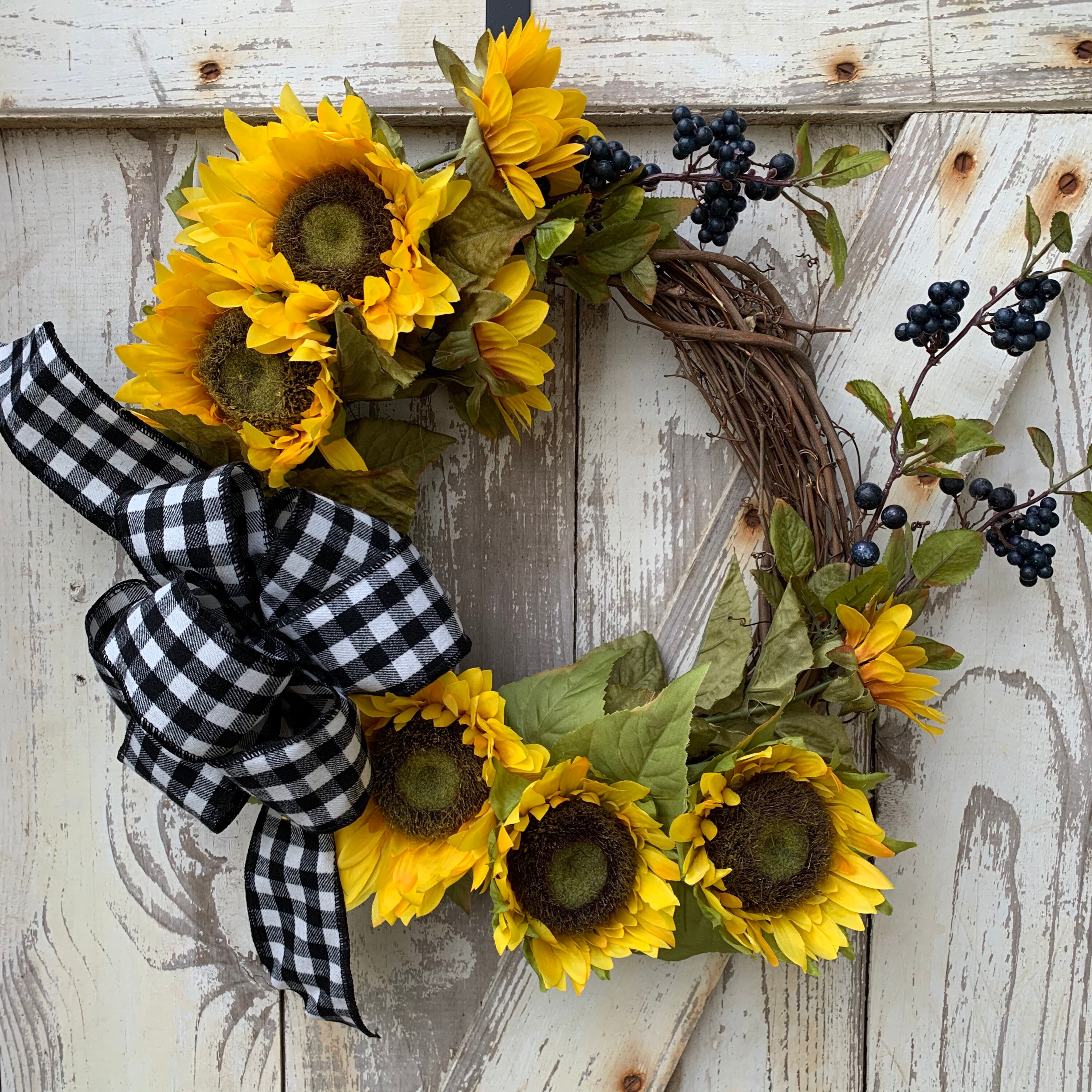Sunflower Wreath for Front Door with Seasonal Berries and Etsy