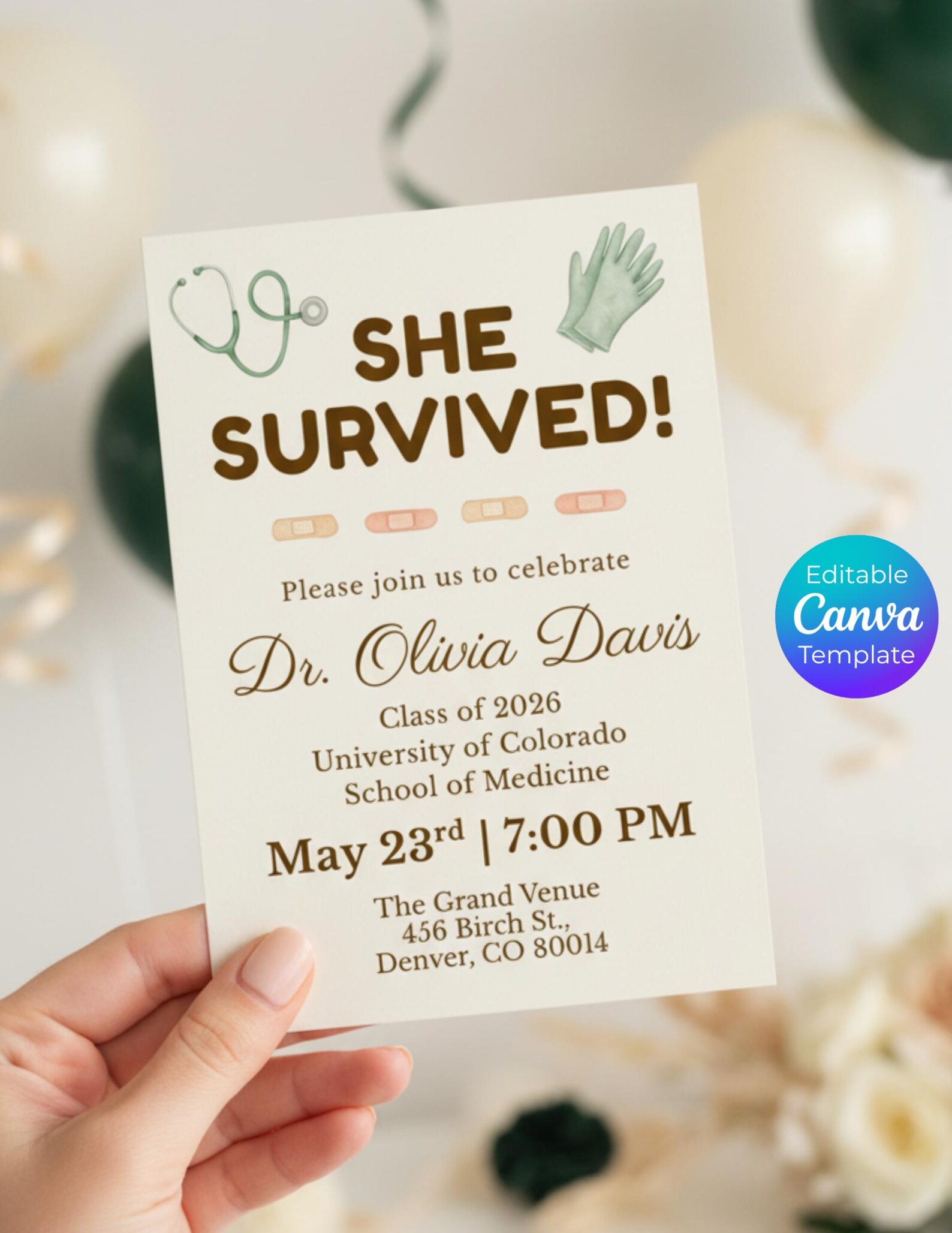 Doctor Graduation Invitation Template, She Survived Med School Grad ...