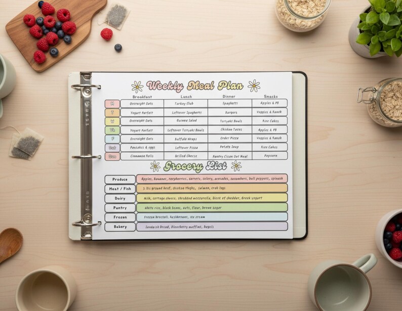 Weekly Meal Plan & Grocery List Printable | Compact Kitchen Planner ...