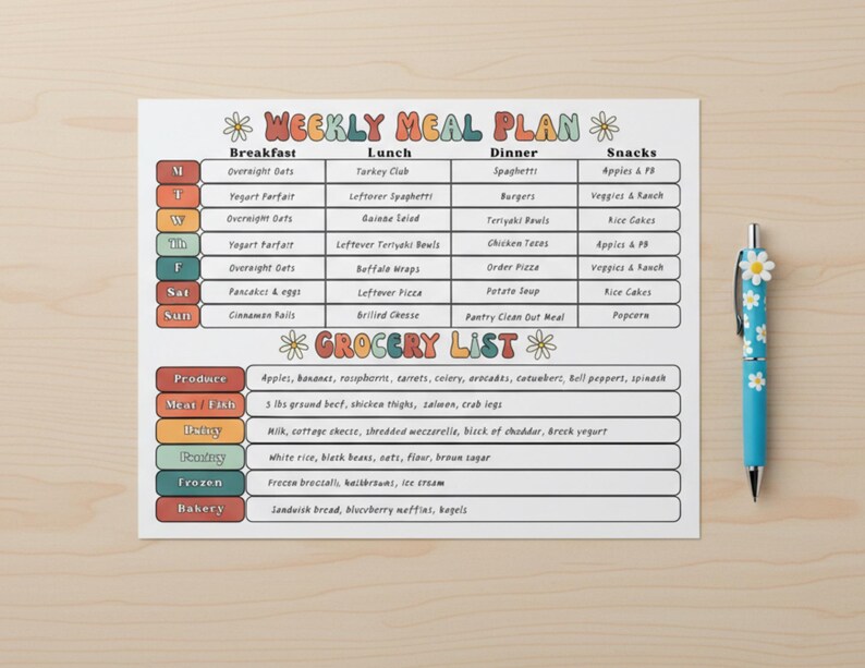 Weekly Meal Plan & Grocery List Printable | Groovy Compact Kitchen ...