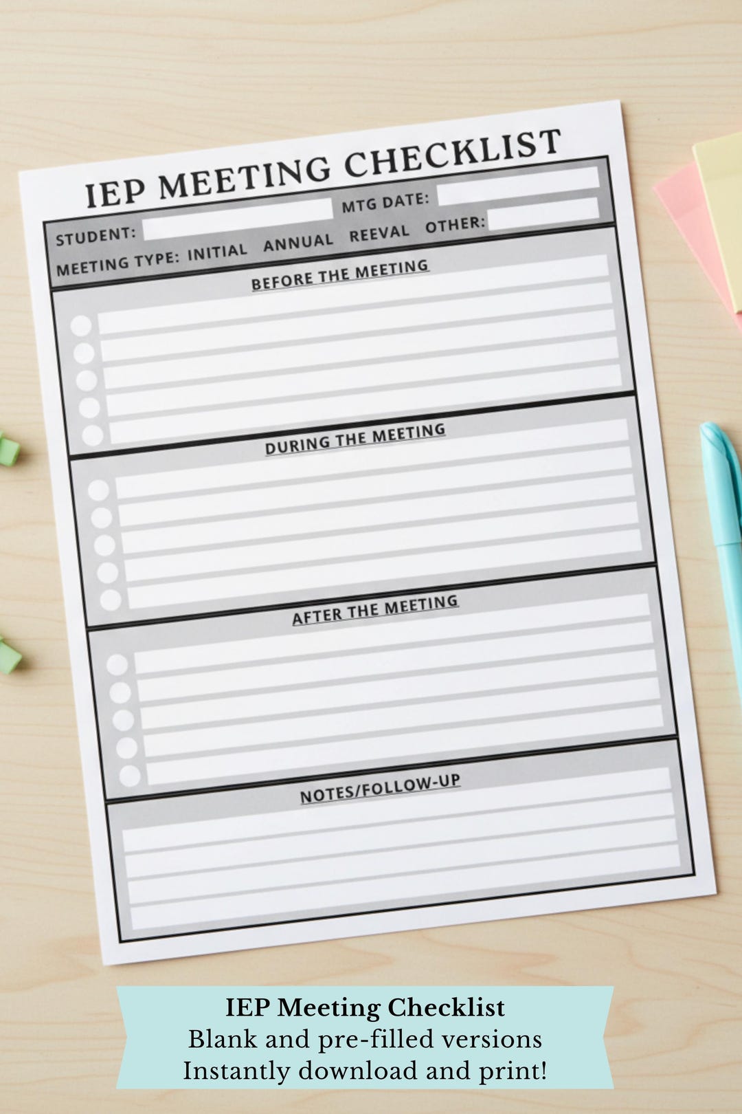 IEP Meeting Checklist Editable Template, Custom Special Education ...