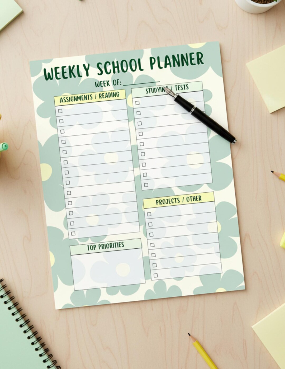Weekly School Planner Printable | Retro Flower Student Planner | Study ...