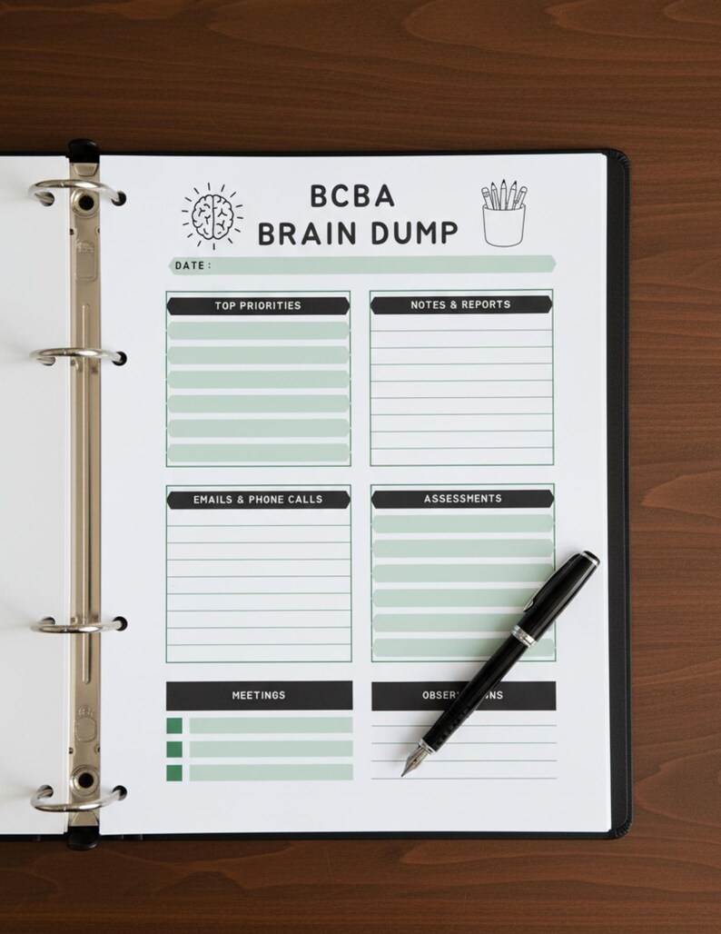 BCBA Brain Dump Printable | Behavior Analysist Note Organizer | ABA ...