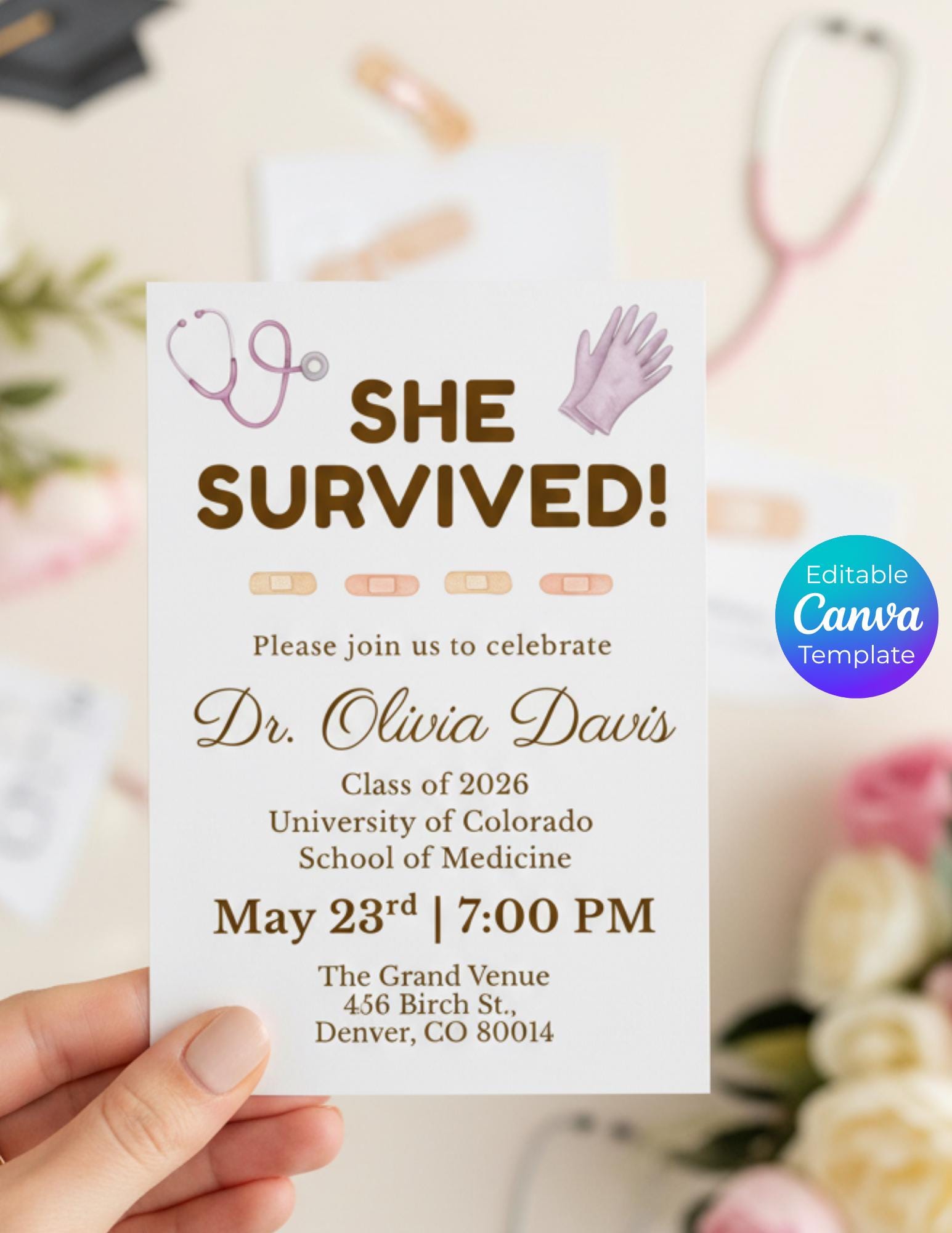 Doctor Graduation Invitation Template, She Survived Med School Grad ...