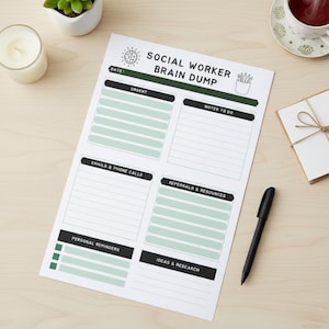 Organizador de anotações para assistentes sociais | Material imprimível para saúde mental (PDF) | Recurso para terapeutas e gestores de casos | Anotações de terapia | Assistente Social Clínico Licenciado