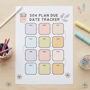 504 Plan Fälligkeitstracker | Schulratgeber-Organizer (PDF druckbar) | Arbeitsunfähigkeitsdiagnostik IEP Anpassungen Compliment Sheet