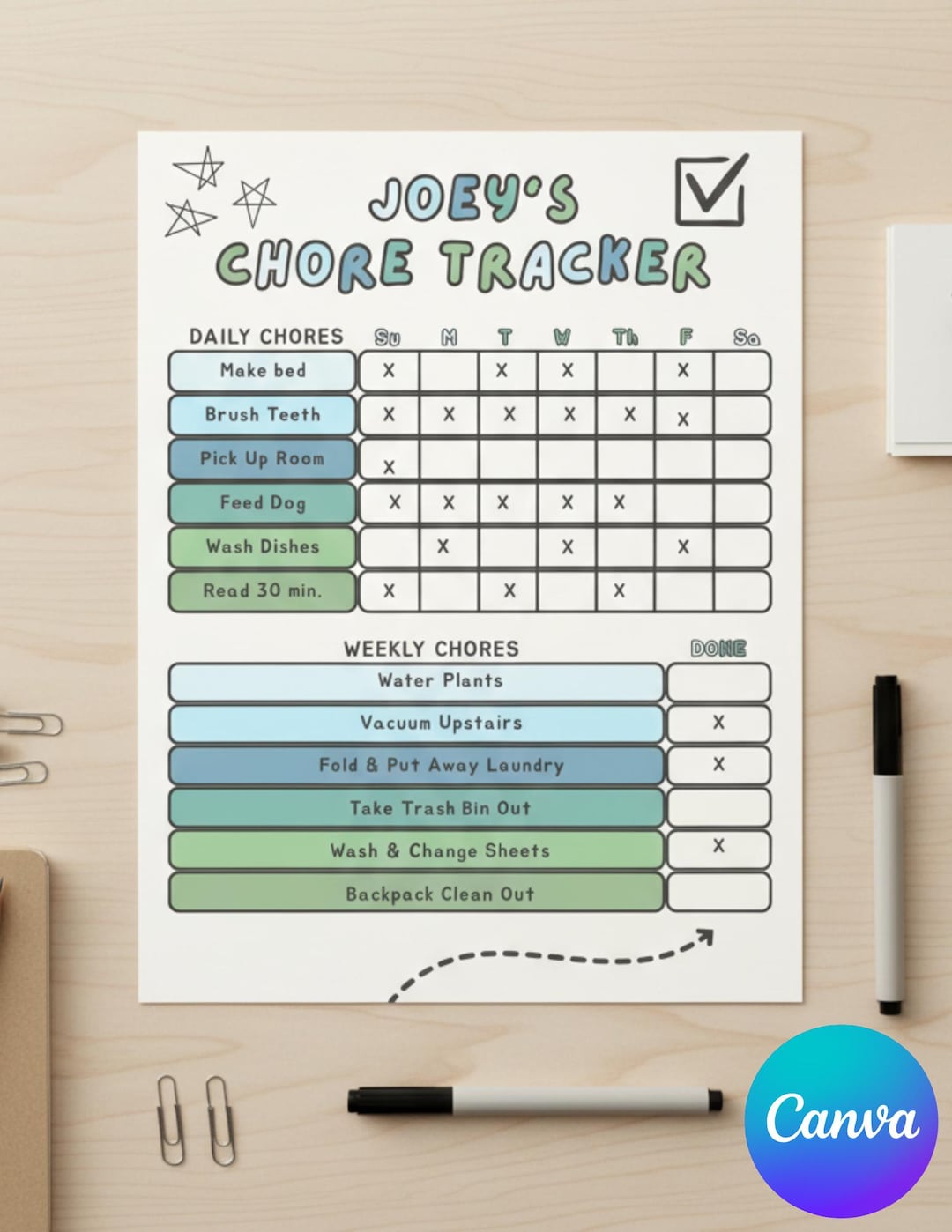 Kids Chore Chart | Editable Daily Weekly Routine Tracker (digital ...