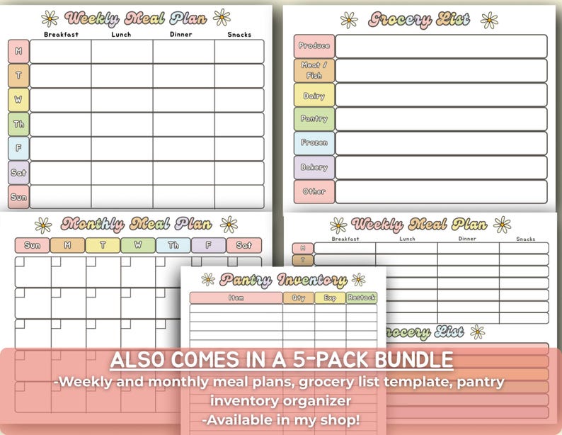 Weekly Meal Plan & Grocery List Printable | Compact Kitchen Planner ...
