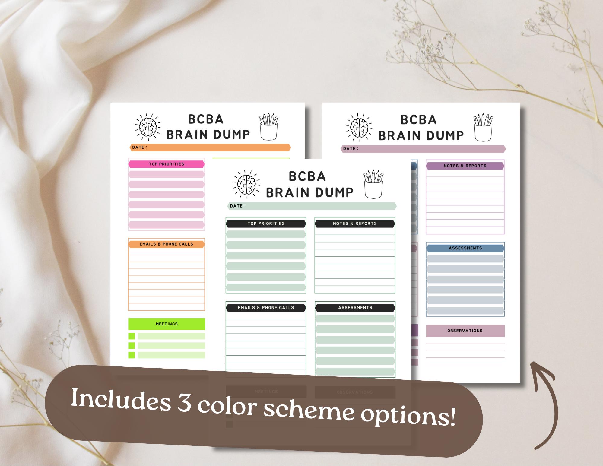 BCBA Brain Dump Printable | Behavior Analysist Note Organizer | ABA ...