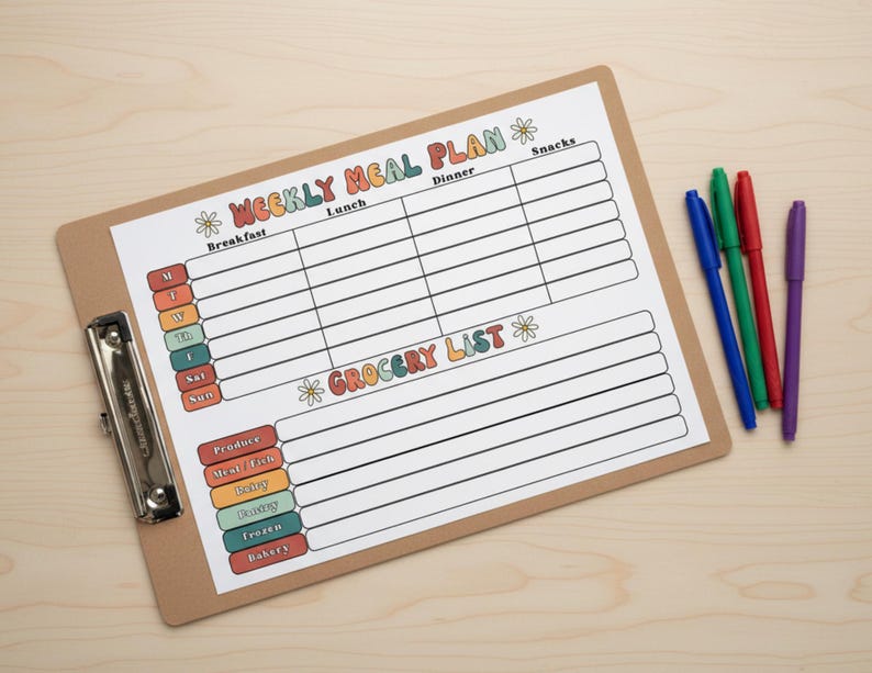 Weekly Meal Plan & Grocery List Printable | Groovy Compact Kitchen ...