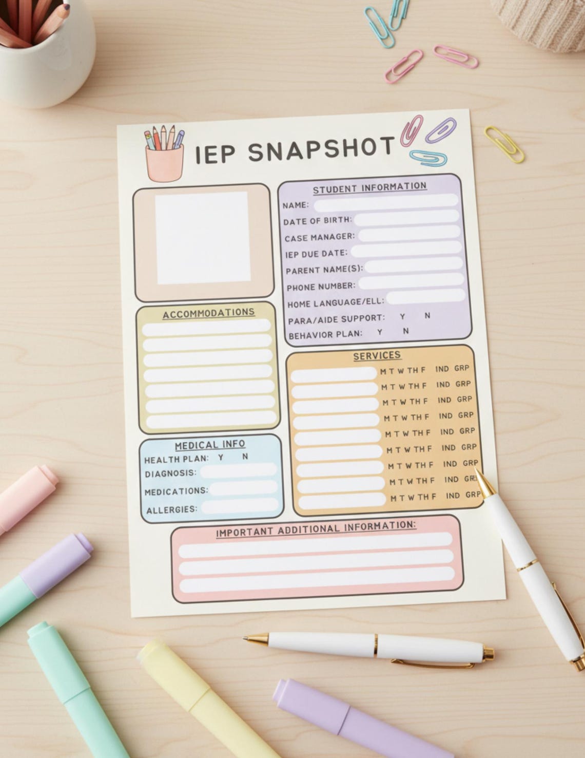 IEP Snapshot Printable | SPED Teacher Planner, Special Education ...