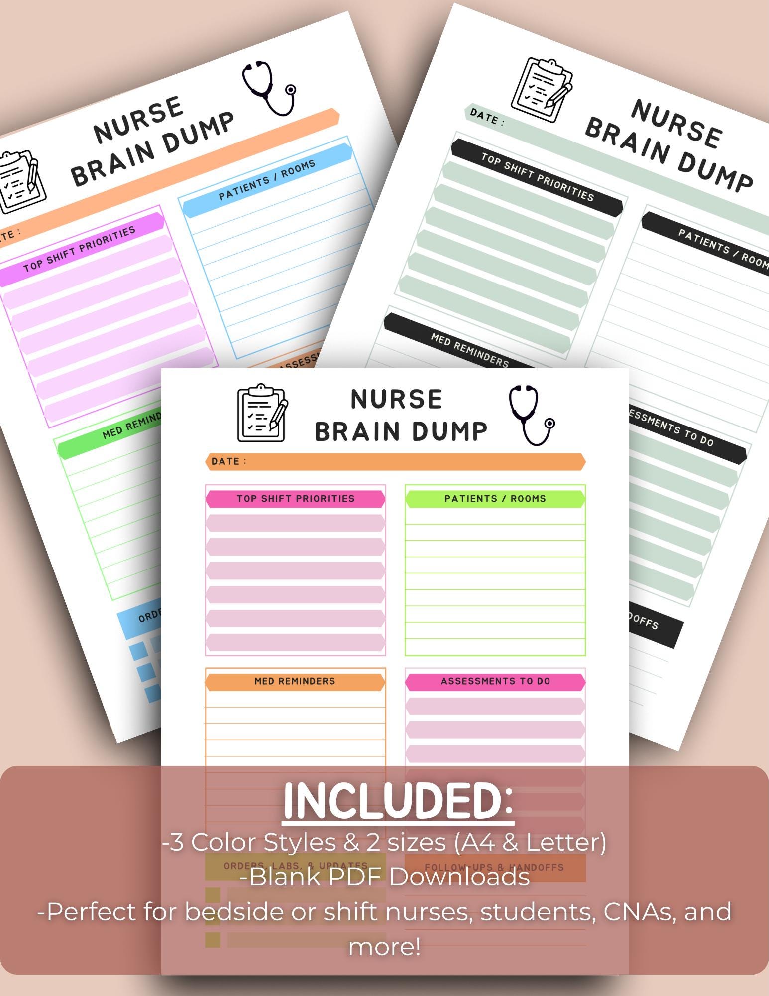 Editable Nurse Brain Dump Template | Printable Shift Organizer Sheet ...