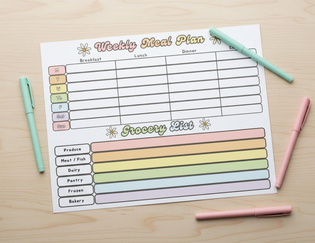 Weekly Meal Plan & Grocery List Printable | Compact Kitchen Planner ...