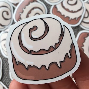 Cinnamon Roll Cute Sticker, Vinyl Waterproof Cartoon Dessert Sweet Bun Sticker, Adorable Baker Gift, Stocking Stuffer Idea, FREE SHIPPING