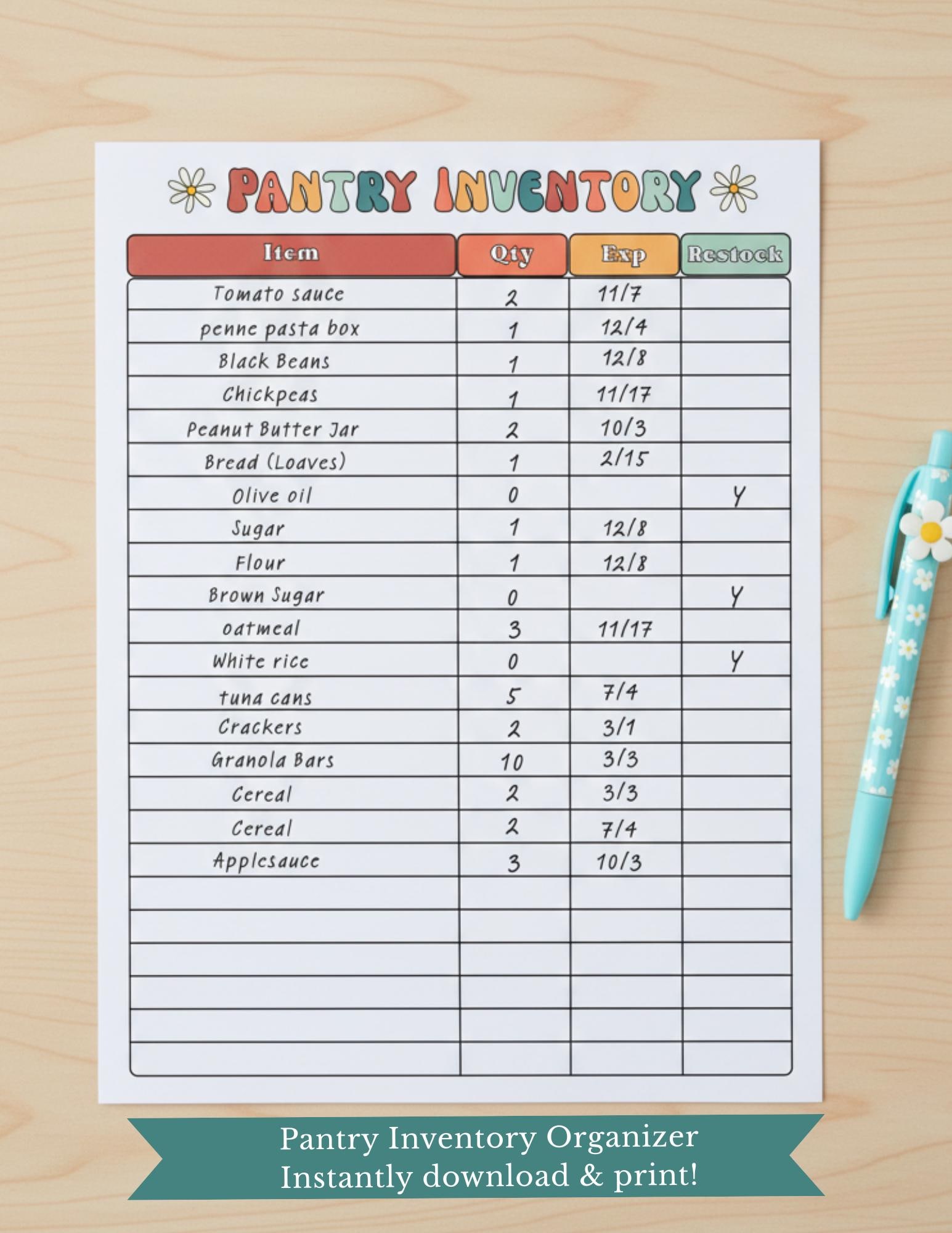 Pantry Inventory Printable | Food Stock Tracker With Restock ...