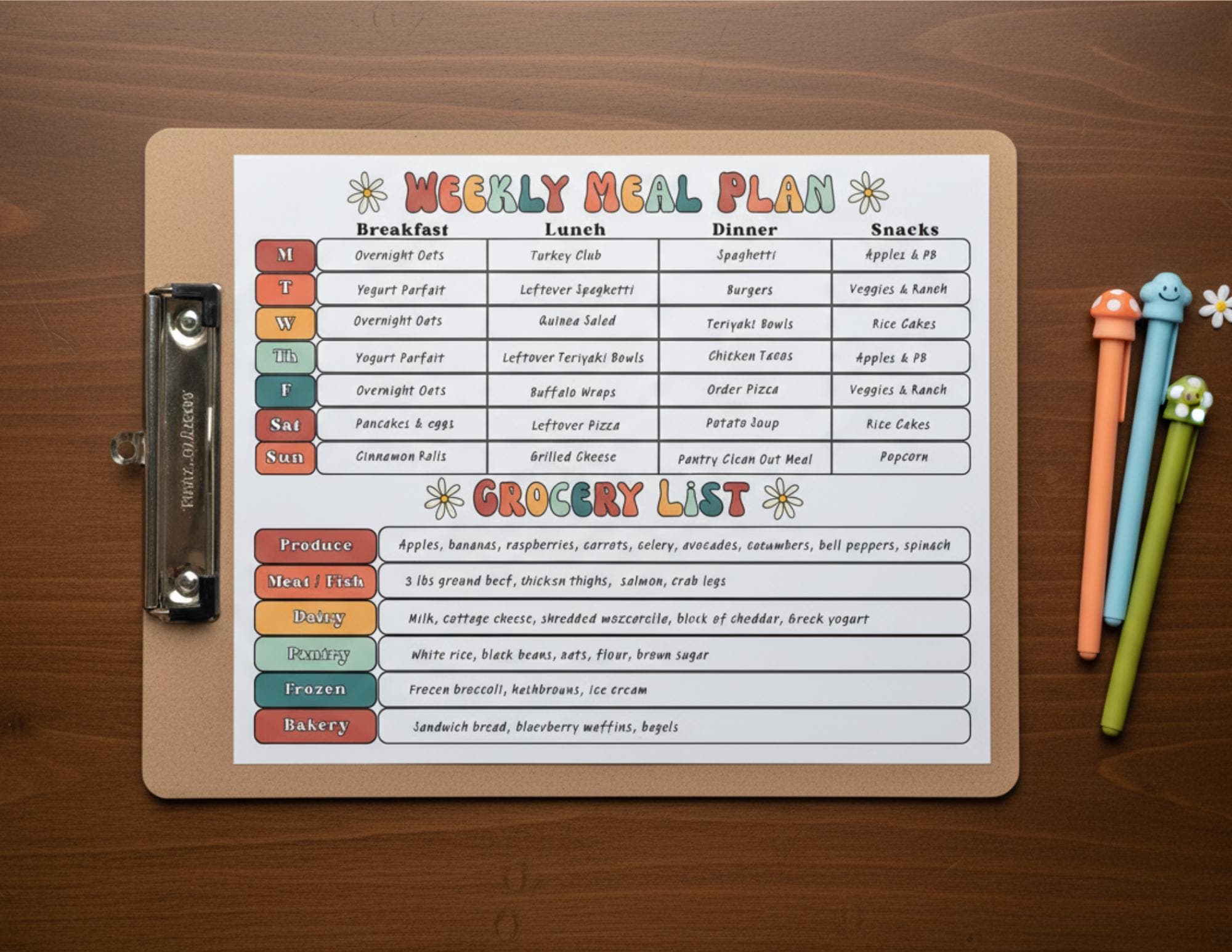 Weekly Meal Plan & Grocery List Printable | Groovy Compact Kitchen ...