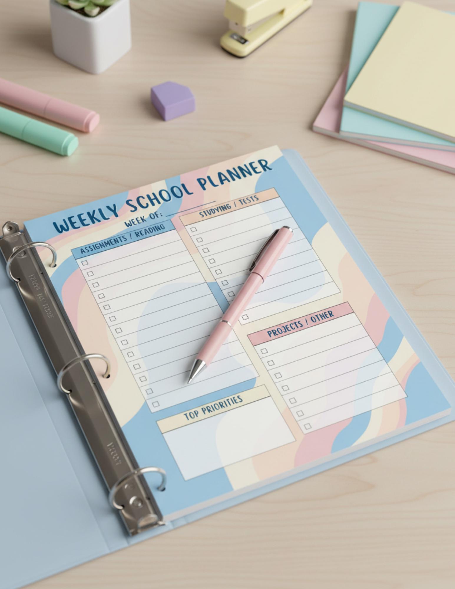 Pastel Weekly School Planner | Student Assignment Tracker (digital ...