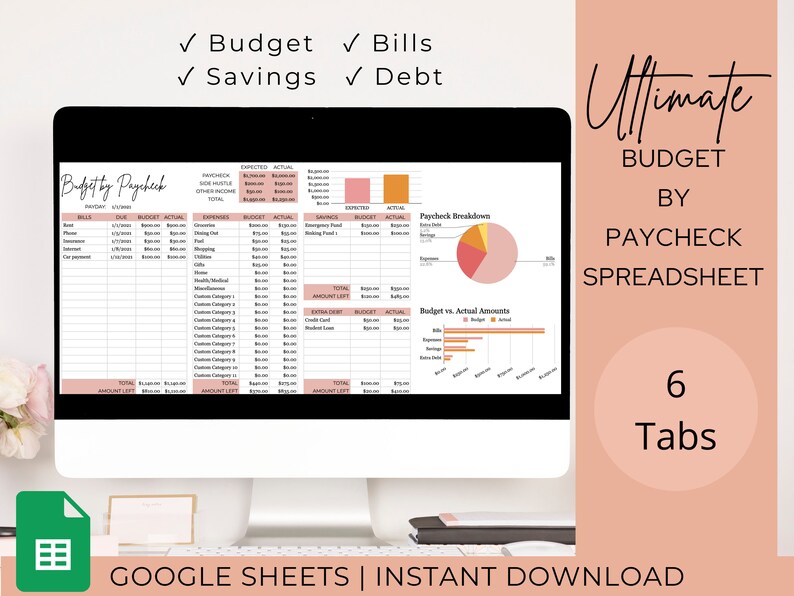 Ultimate Budget by Paycheck Spreadsheet | Paycheck Budget Dashboard | Google Sheets Budget 