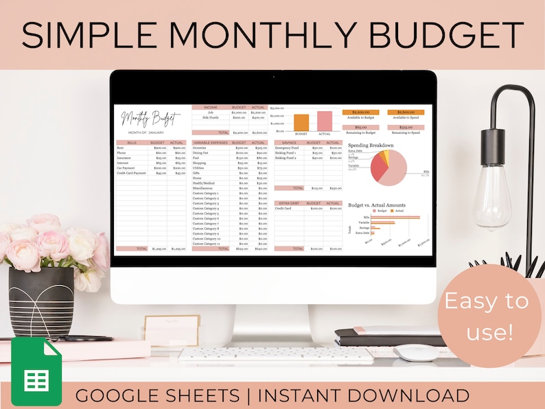 Monthly Budget Spreadsheet | Google Sheets Budget Template 