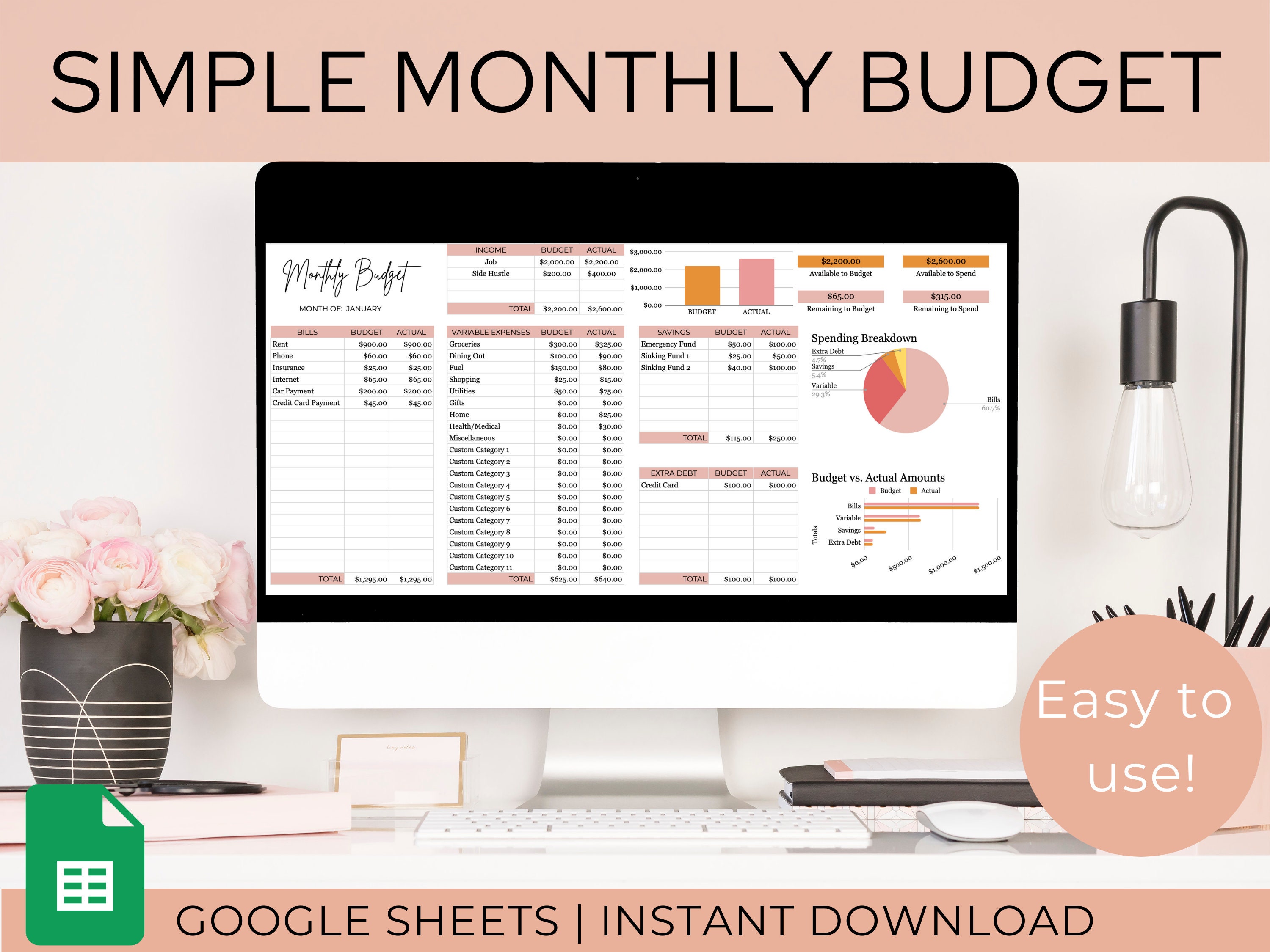 Monthly Budget Spreadsheet | Google Sheets Budget Template
