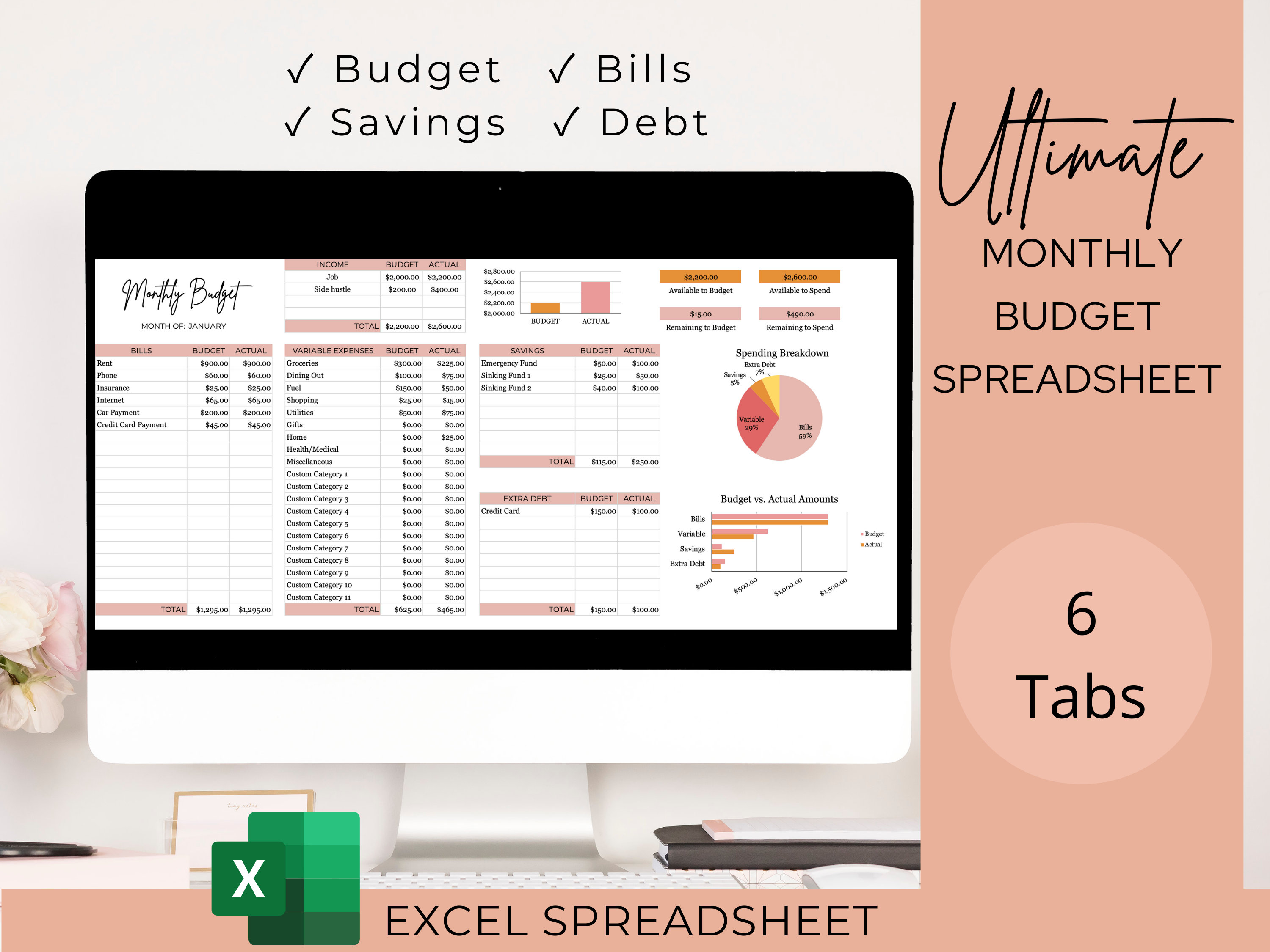 Monthly Budget Spreadsheet Excel | Monthly Budget Dashboard