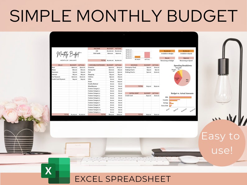 Monthly Budget Spreadsheet Excel | Monthly Budget Planner 