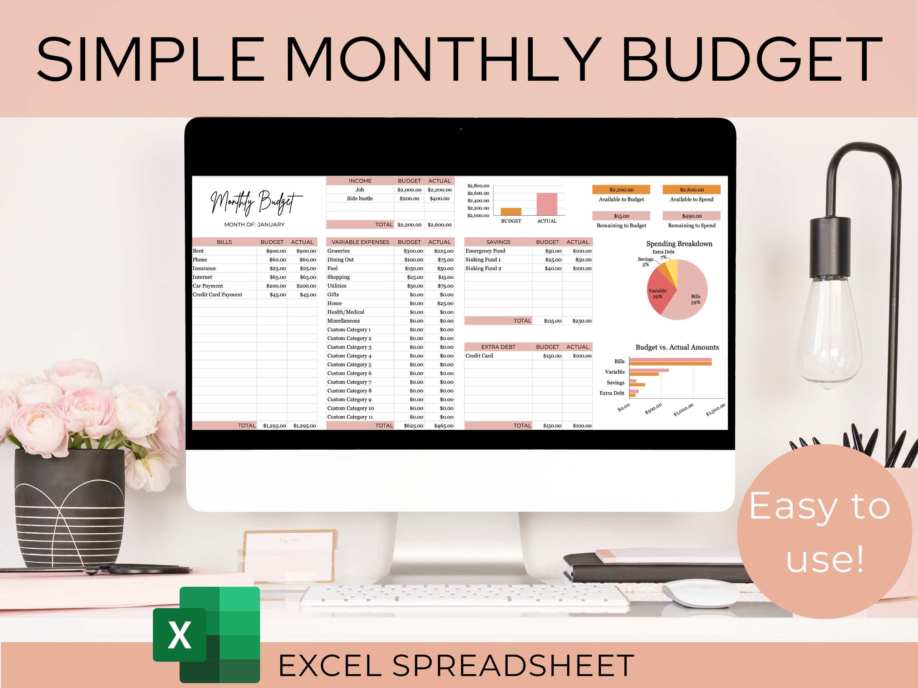 Monthly Budget Spreadsheet Excel | Monthly Budget Planner