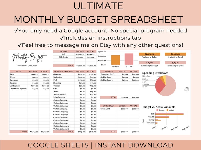 Monthly Budget Spreadsheet Google Sheets Budget Template Etsy Australi Monthly Budget Spreadsheet Google Sheets Budget Template Etsy Australi