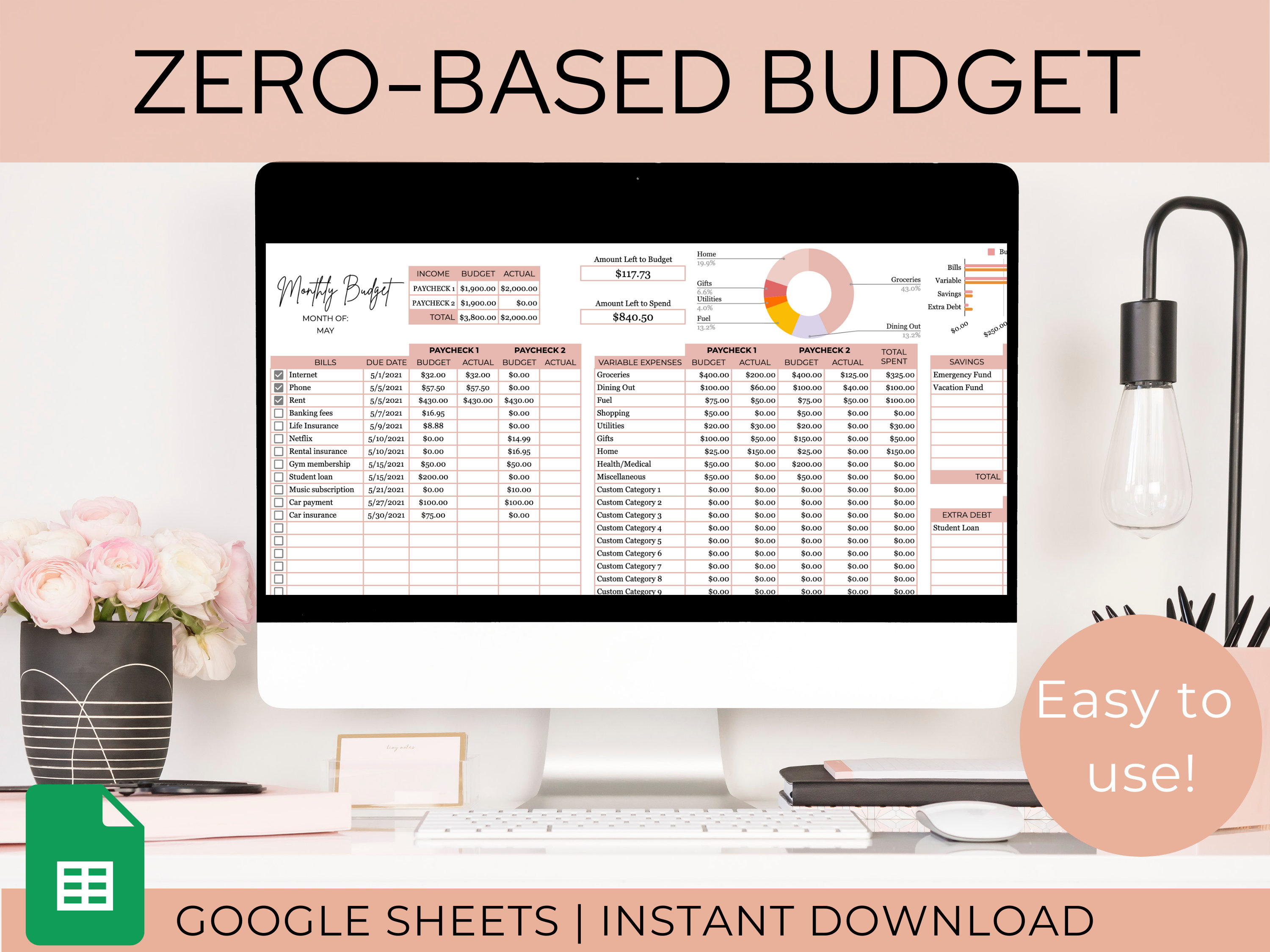 Zero-Based Budget Spreadsheet | Paycheck Budget Dashboard | Google Sh…