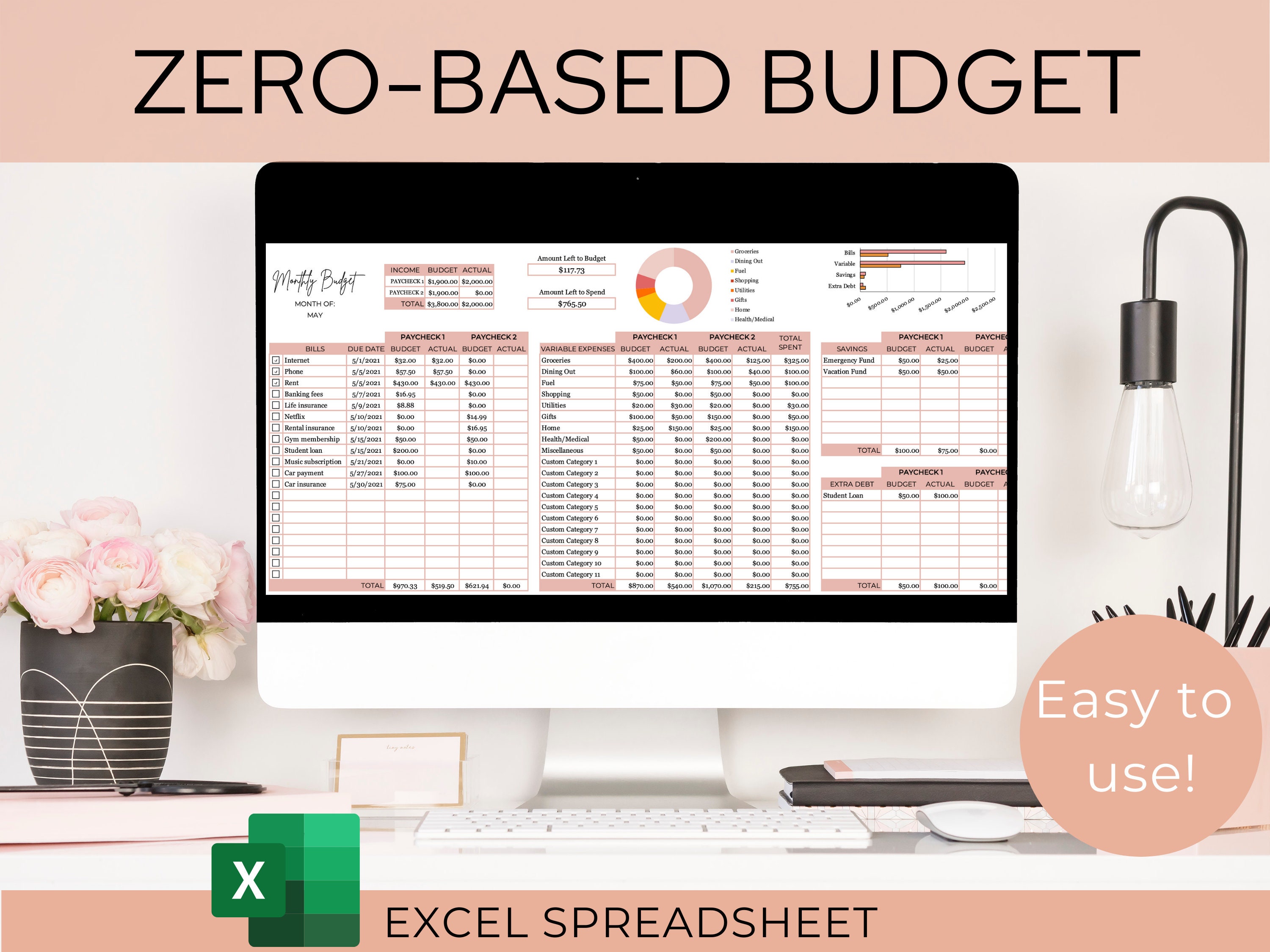 Zero-Based Budget Spreadsheet | Monthly Budget Planner | Excel Zero B…