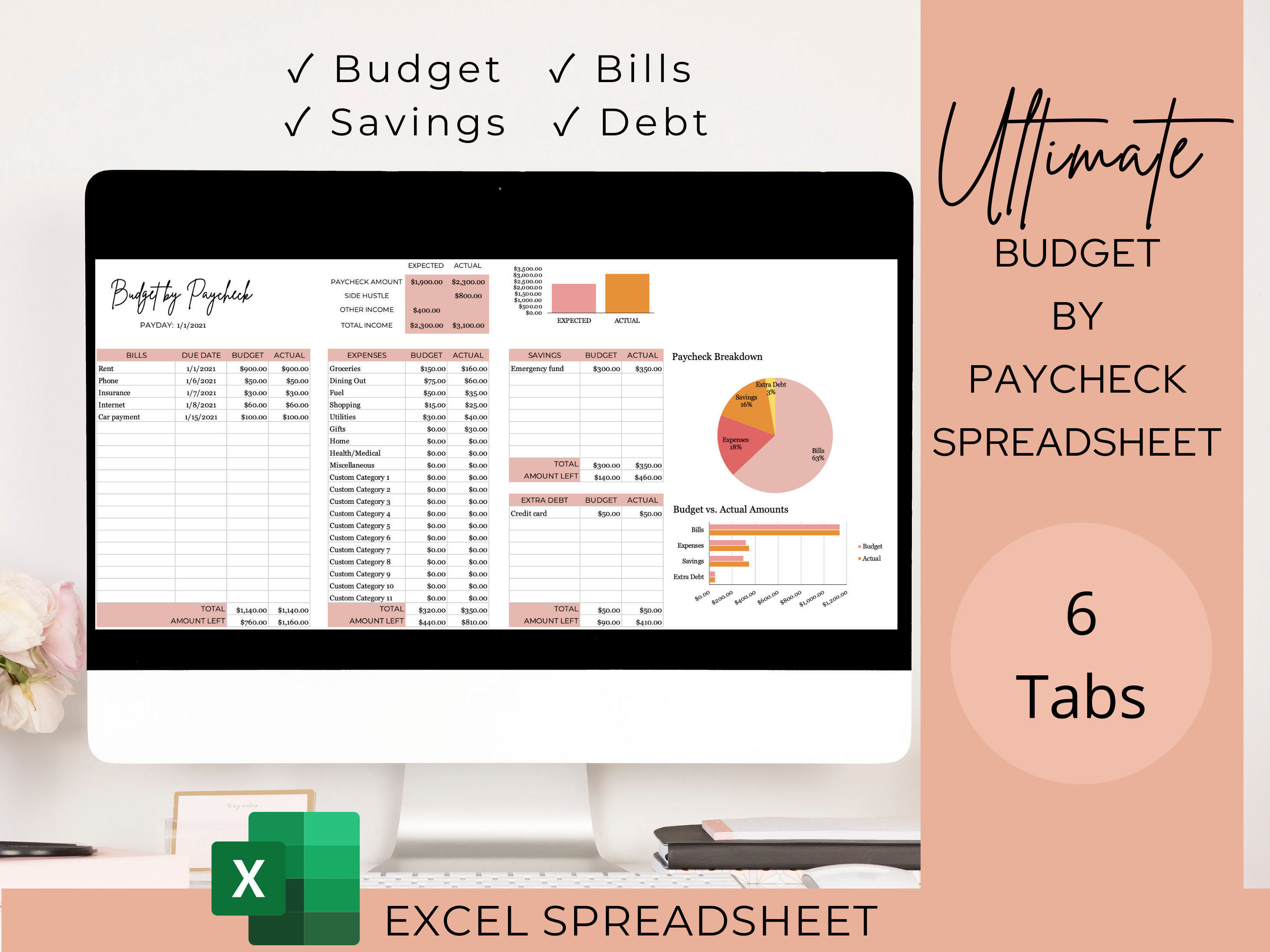 Excel Budget by Paycheck Spreadsheet | Paycheck Budget Dashboard