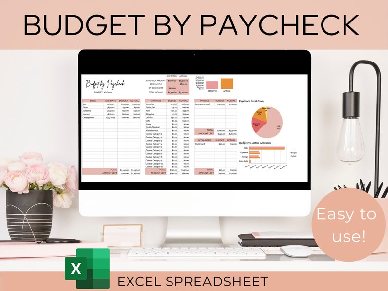 Excel Budget Spreadsheet | Budget by Paycheck Spreadsheet | Budget Template Excel 