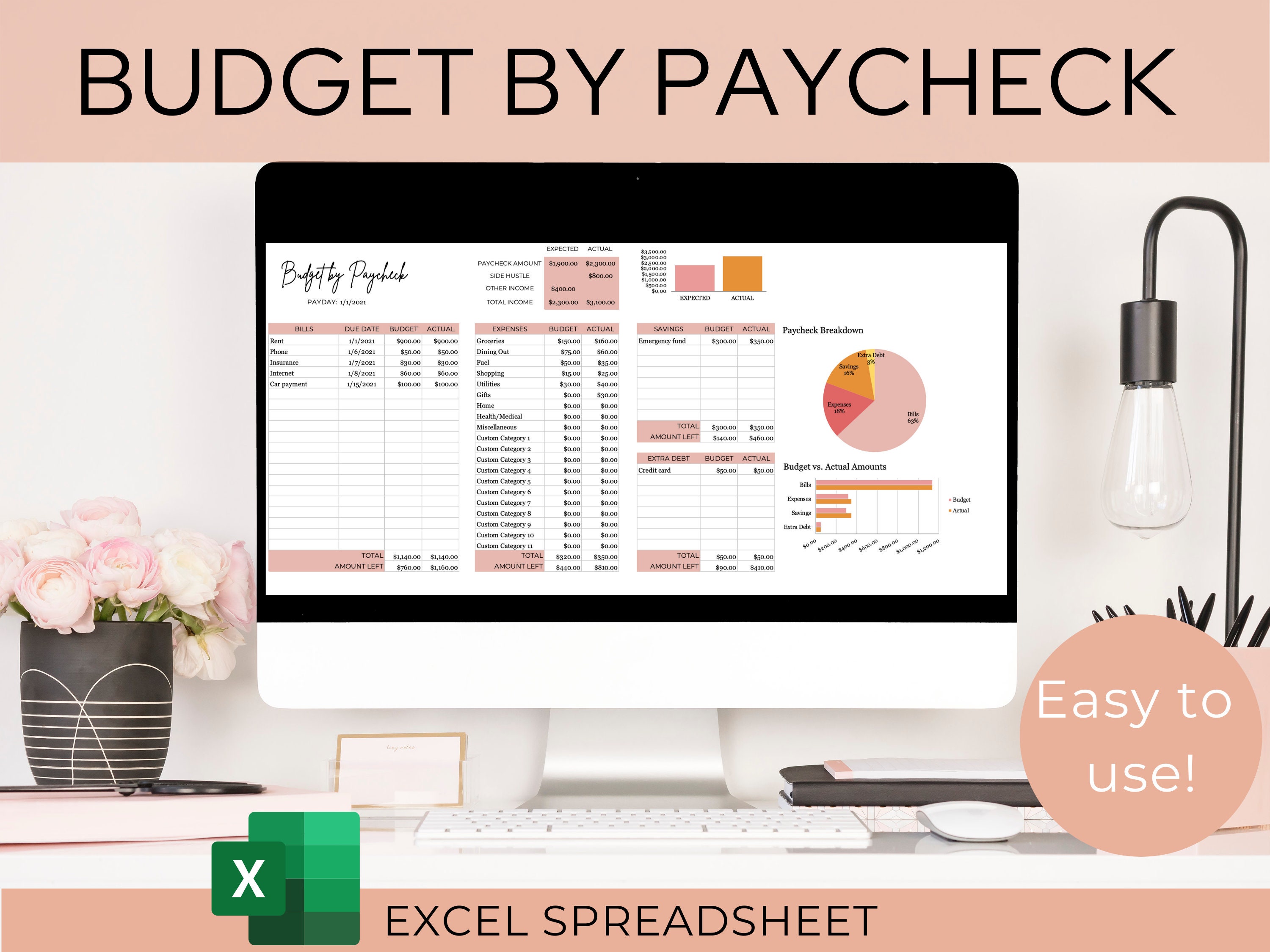 Excel Budget Spreadsheet | Budget by Paycheck Spreadsheet | Budget Te…