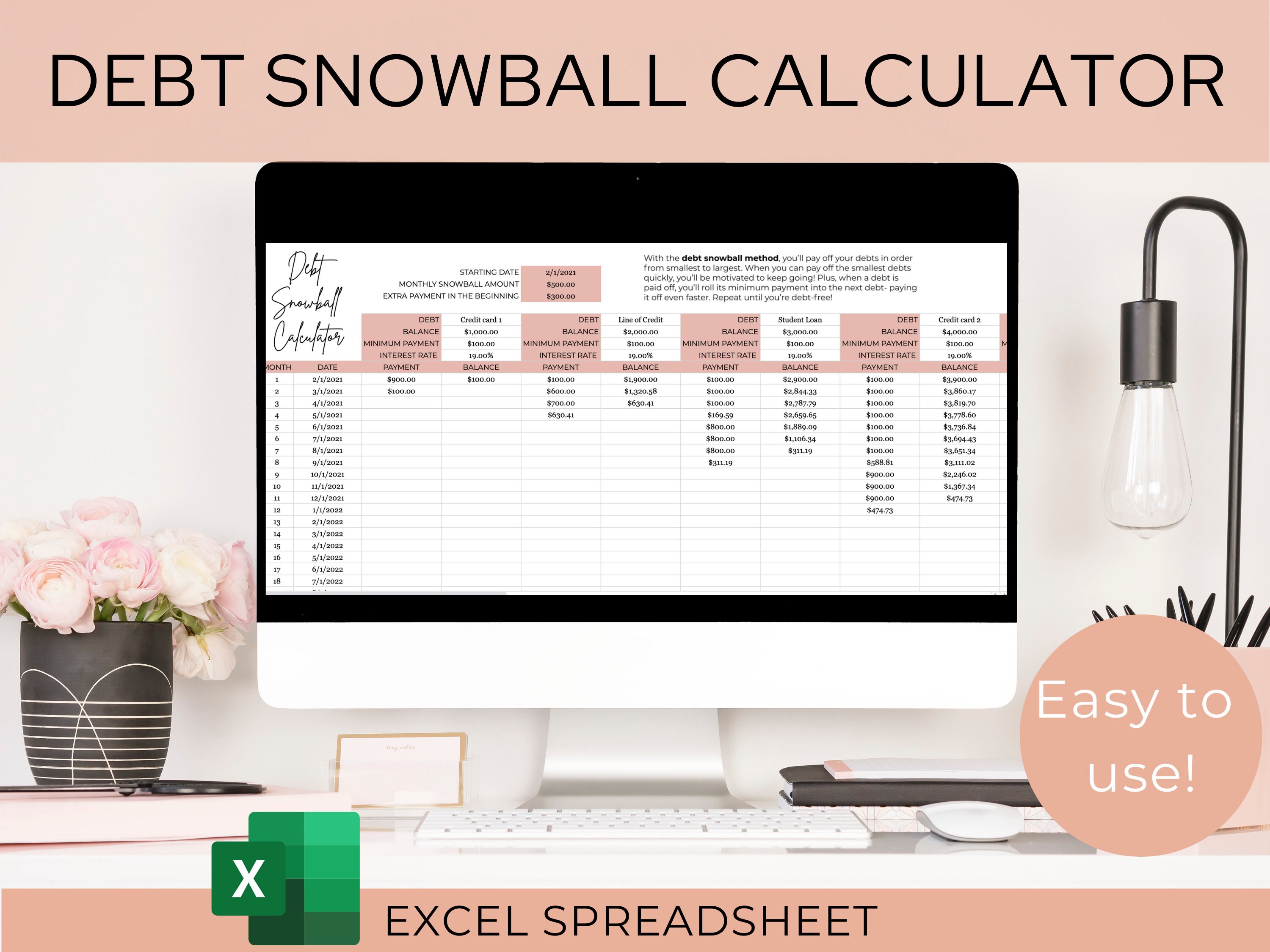 Debt Snowball Spreadsheet | Debt Payoff Calculator | Debt Snowball Ex…