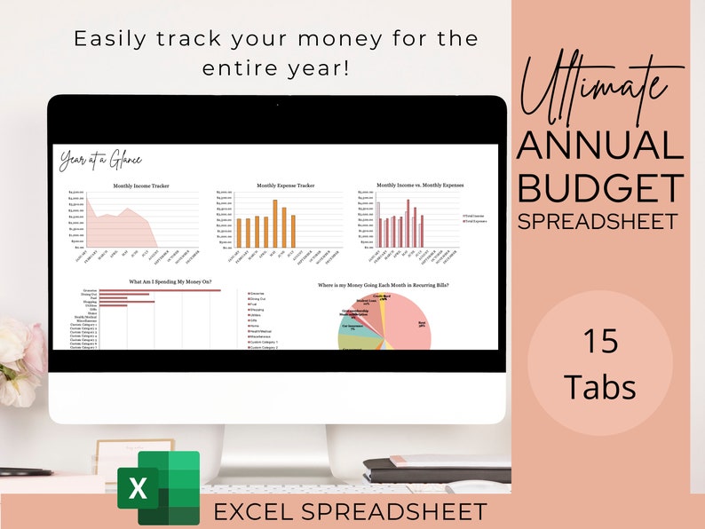 Annual Budget Spreadsheet | Excel Budget Template | Digital Finance Planner 