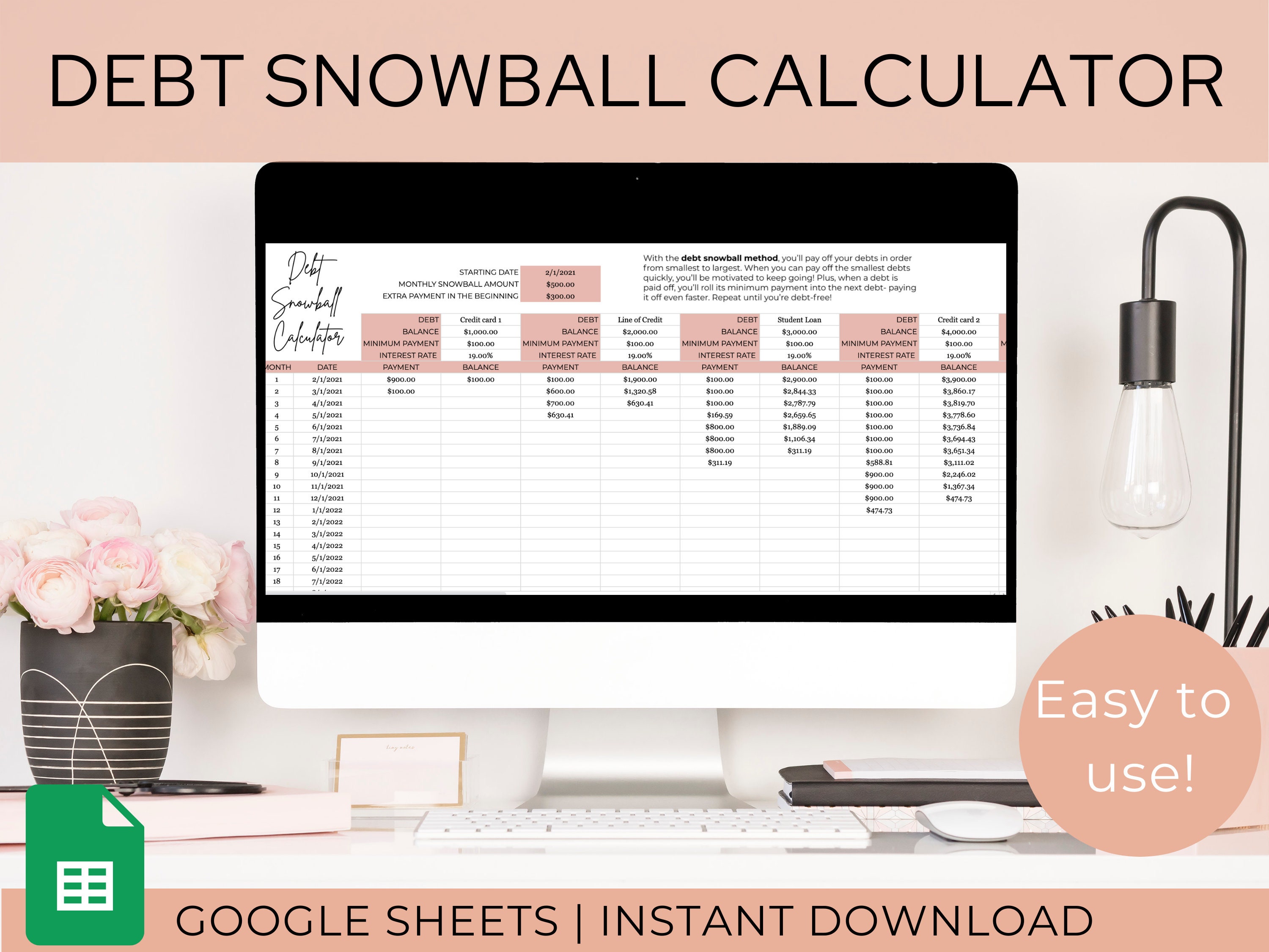 Debt Snowball Spreadsheet | Debt Payoff Calculator | Google Sheets Te…