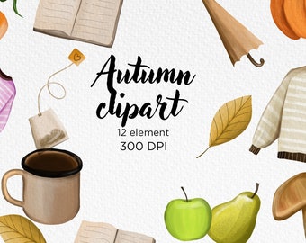 Acogedor acuarela otoño Clipart - colorido otoño clipart - Scrapbooking Clipart Digital imprimible imprimible