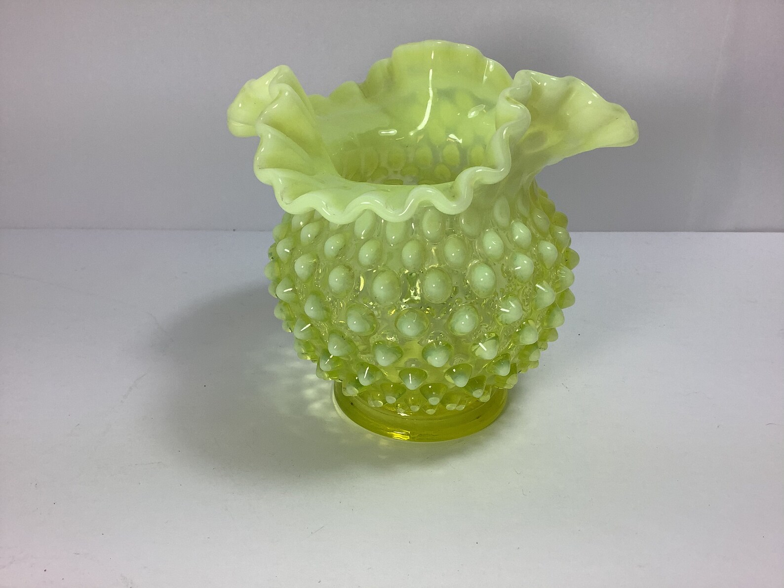 Vintage Fenton Vaseline Hobnail Yellow Topaz Opalescent Vase 4 Etsy