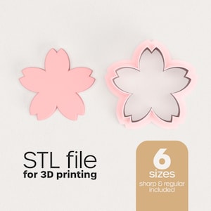 Cherry blossom polymer clay cutter STL file for 3D printing, standard and sharp and multiple size options included