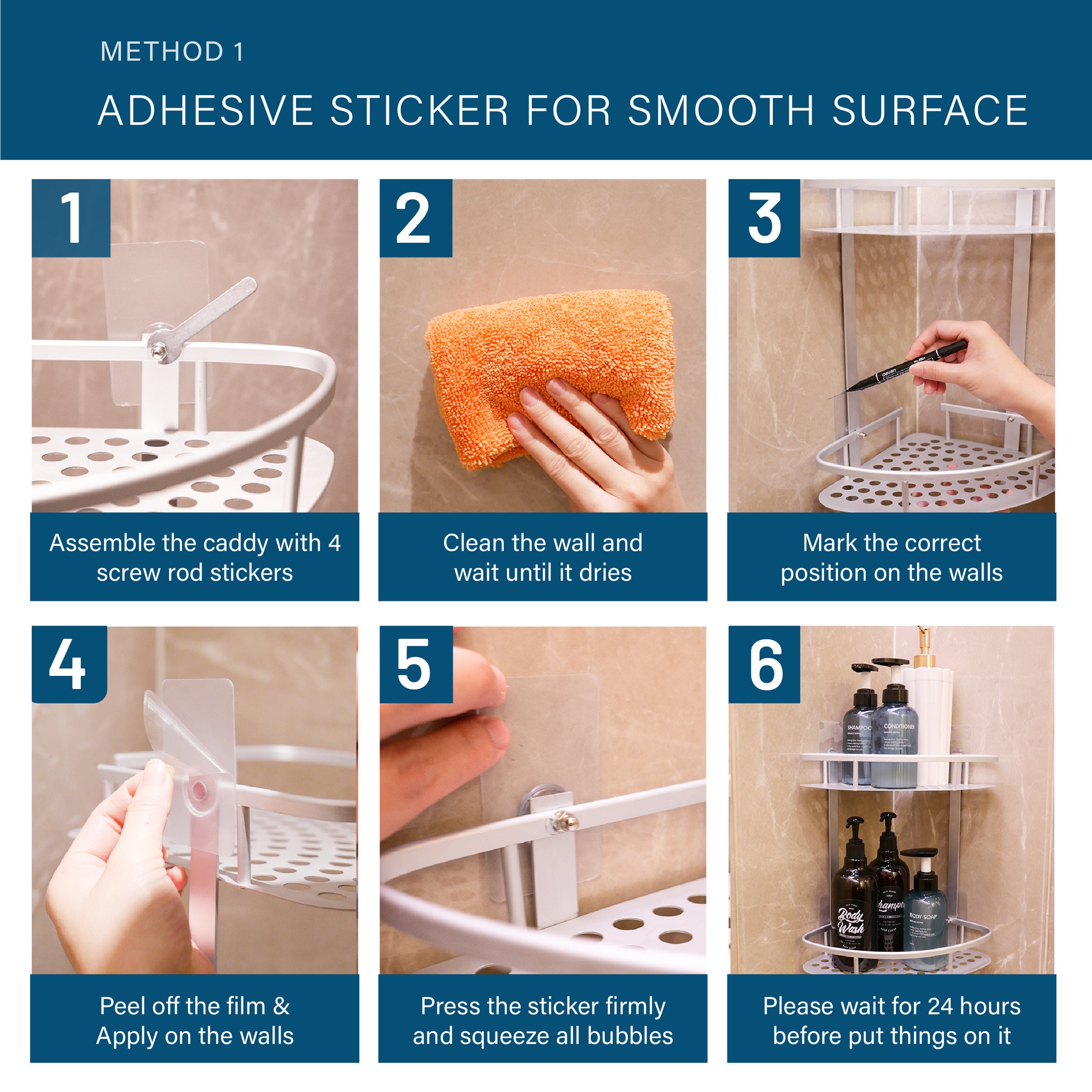 No Drill Shower Caddy Corner 2ndGen Sticker Adhesive Shower Etsy