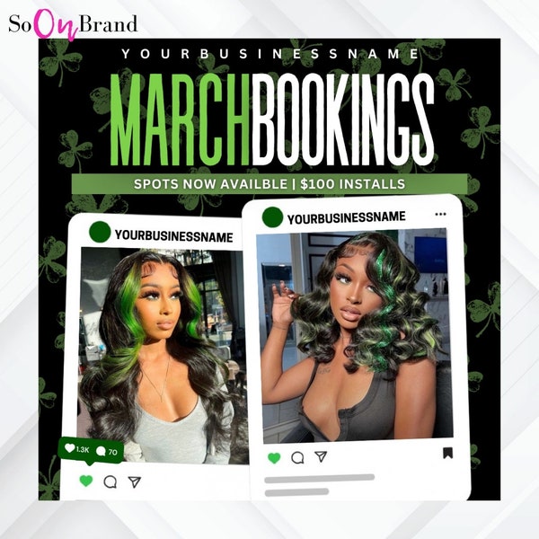 März-Buchungsflyer, St. Patricks Day Sale-Flyer, St. Patricks-Day-Flyer, März-Bücheröffnung, Book-Jetzt-Flyer, Schönheit, Haare, Nägel, Wimpern, Perücken