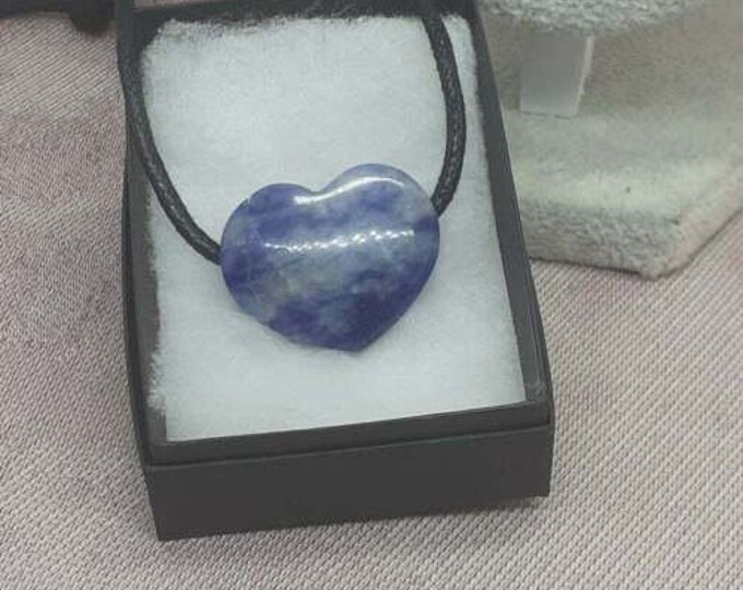 Sodalite- Heart 30 mm -Pendant- Black Cord- Gift Box- Gift- Yourself-Friends-Family-Loved One