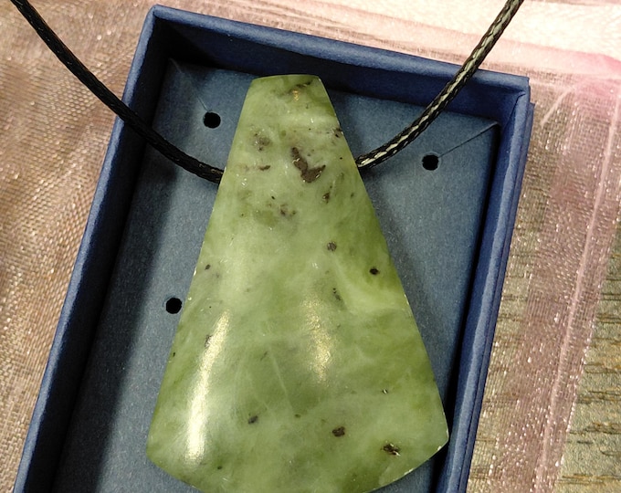 Cabochon trapezoid Nephrite-Pendant- Black Cord - Gift-Yourself- Friends-Family-Loved One-Gift Box