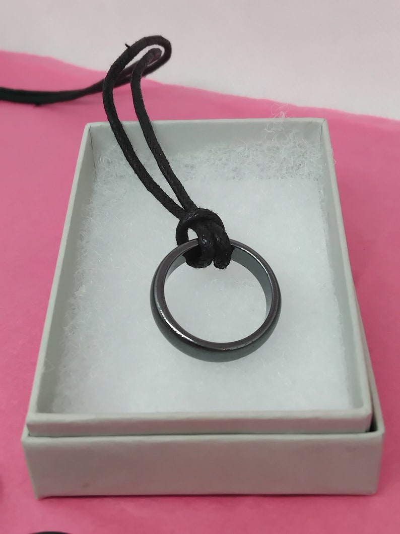 Hematite Ring Necklace Black Cord protection-gift for Yourself Friend ...