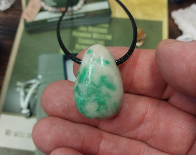 Garnet Green (Grossular) -Tumbled-Pendant- Black Cord - Gift-Yourself- Friends-Family-Loved One-Gift Box