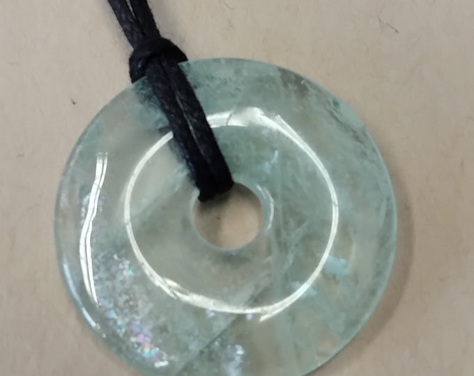 Green Fluorite -Donut -40 mm-  Black Cord- NEW- Gift Box